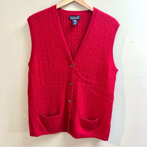 Lands' End Red V-Neck cashmere Sweater Vest M - Picture 1 of 6